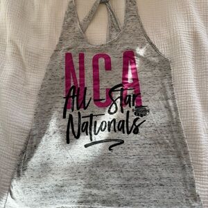NCA Women's Heather Gray Tank Top with Pink and Black Print